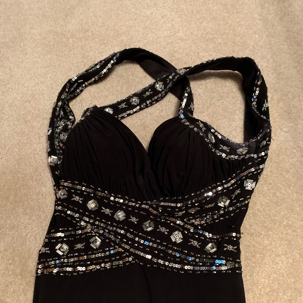 black open back dress
